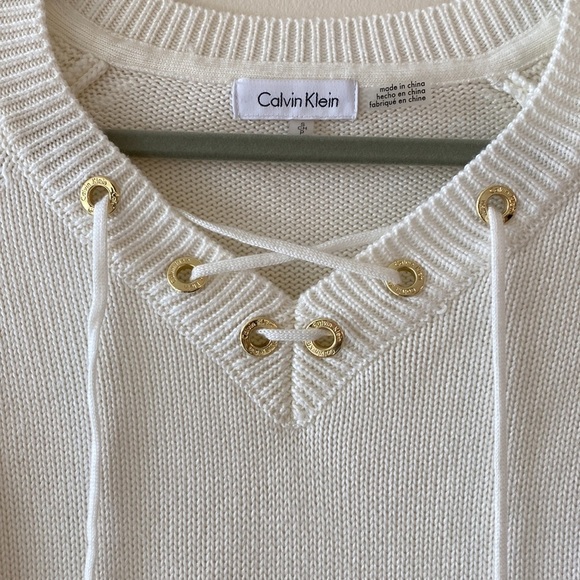 Calvin Klein Ivory Lace Up Sweater - Picture 5 of 13